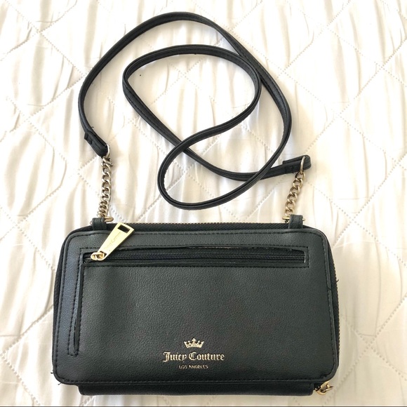 Juicy Couture Black Faux Leather Crossbody Wallet Purse Gold Hardware - Picture 10 of 16